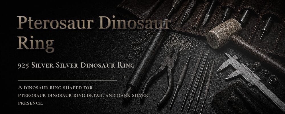 925 sterling silver winged dragon ring in a dark workshop