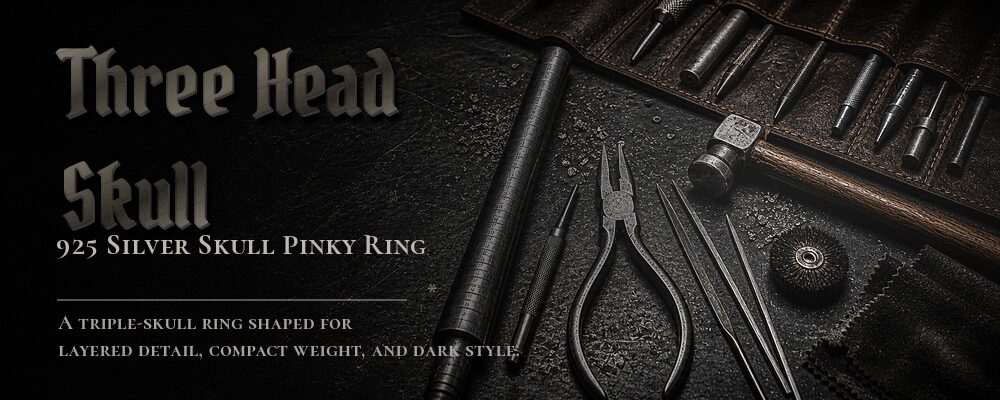 three head skull ring 925 silver metalsmith tools workshop banner