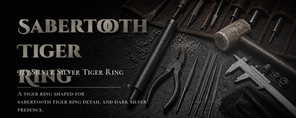 sabertooth tiger ring 92.5% Sterling Silver as listed jewelry workshop tools banner