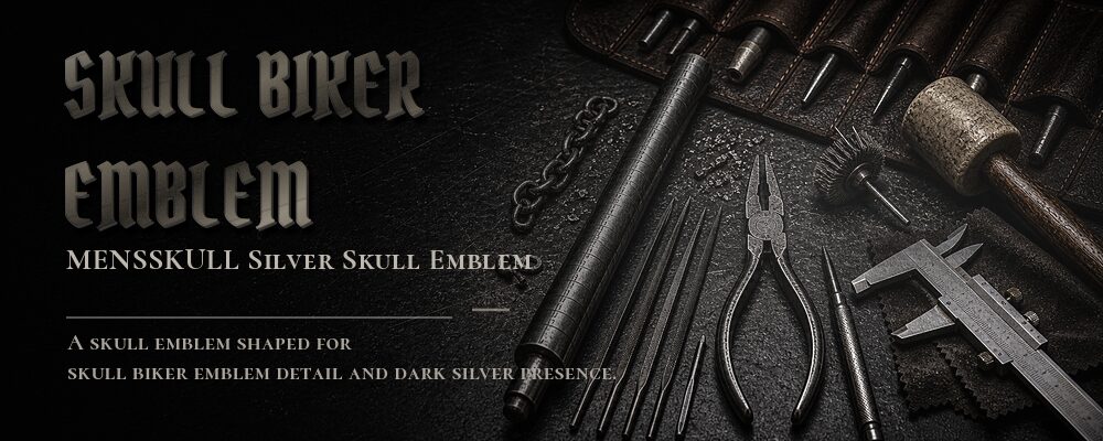 skull biker emblem material details should be confirmed from the current product options jewelry workshop tools banner