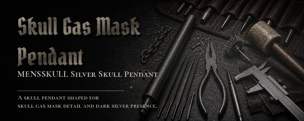 skull gas mask pendant material details should be confirmed from the current product options jewelry workshop tools banner