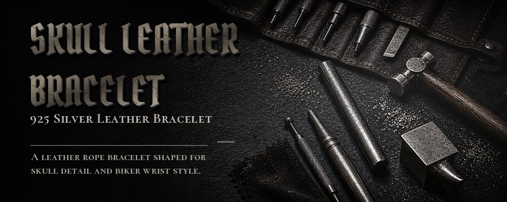 skull leather rope bracelet 925 silver with leather rope design as listed metalsmith tools workshop banner