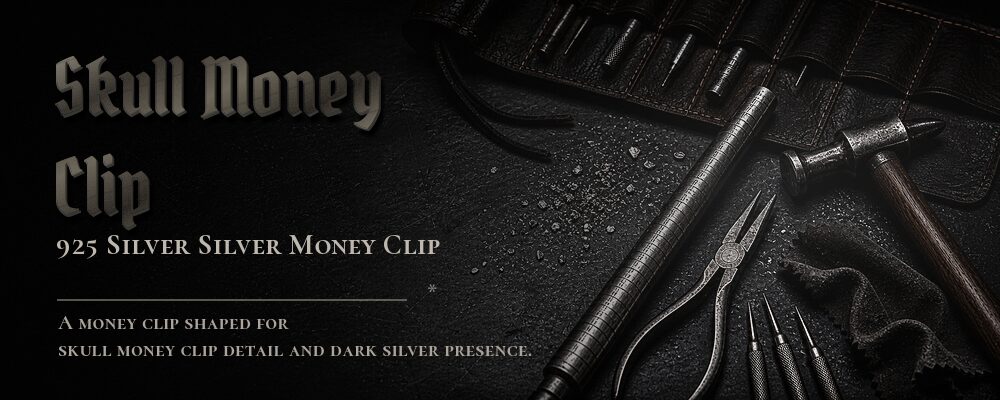 skull money clip 925 silver + brass wallet as listed jewelry workshop tools banner