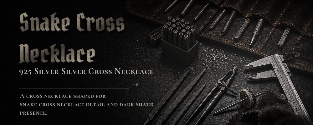snake cross necklace 925 Silver + 24K Gold (Ancient gilding technique) as listed jewelry workshop tools banner