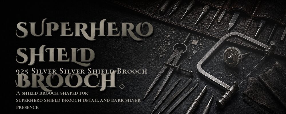 superhero shield brooch 925 silver + Brass needle as listed jewelry workshop tools banner