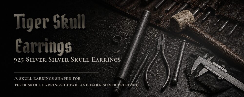 tiger skull stud earrings 925 silver metalsmith workshop banner