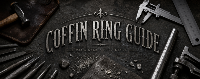 Coffin Ring Guide 925 silver fit guide on dark MENSSKULL metalsmith bench