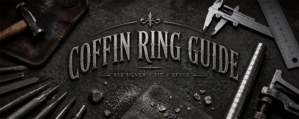 Coffin Ring Guide 925 silver fit guide on dark MENSSKULL metalsmith bench