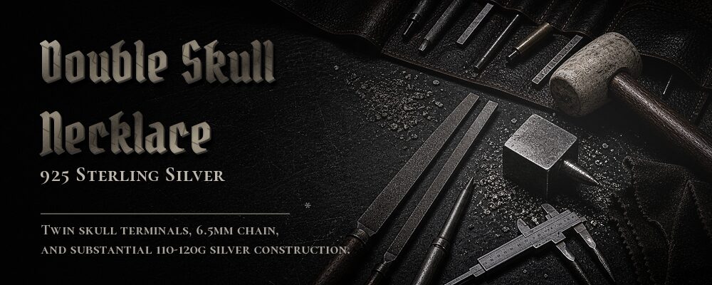 Double Skull Necklace in 925 sterling silver benchmark banner