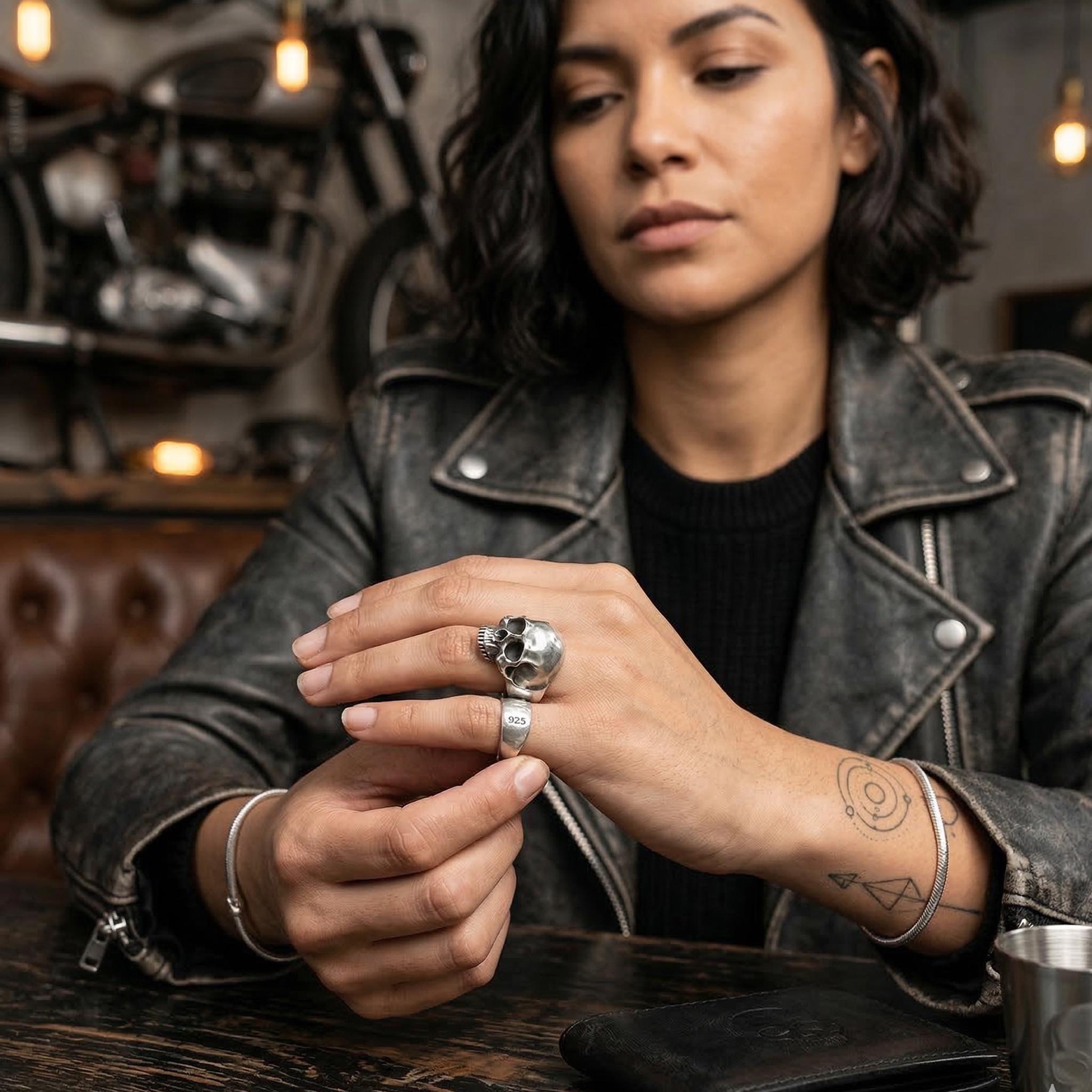 925 sterling silver mark and skull ring side detail