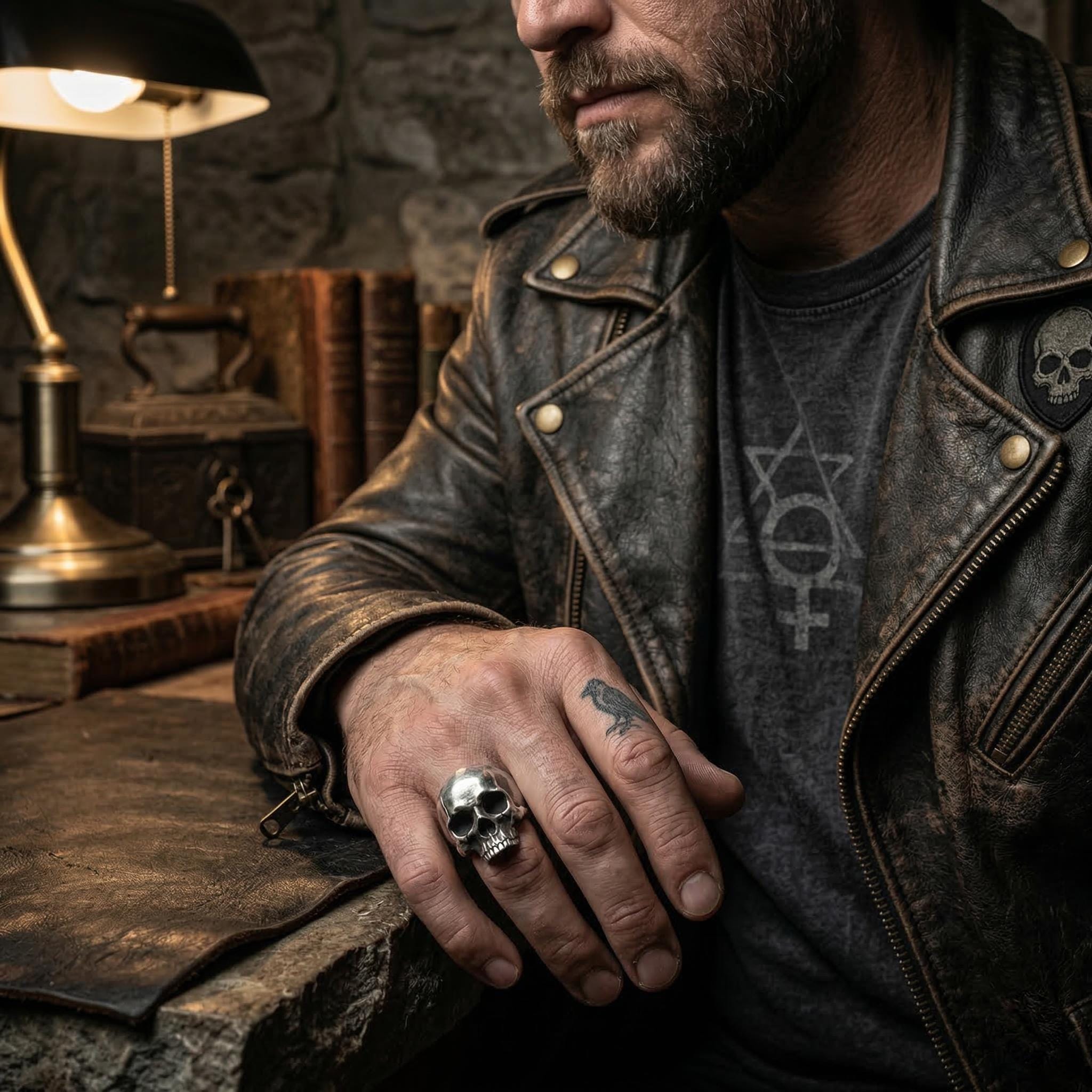 Heavy 925 silver skull ring lifestyle view