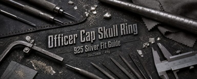 Officer Cap Skull Ring 925 silver fit guide on dark MENSSKULL metalsmith bench