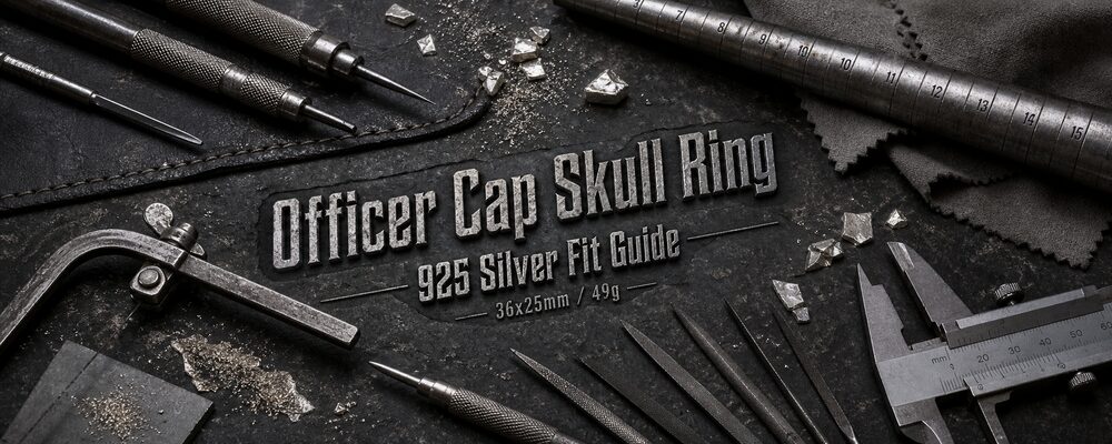 Officer Cap Skull Ring 925 silver fit guide on dark MENSSKULL metalsmith bench