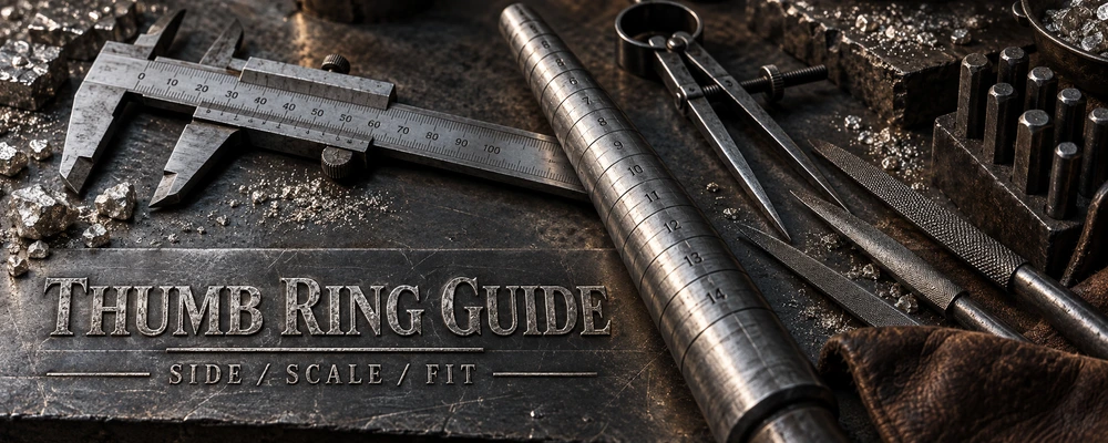Thumb ring side scale and fit guide on a metalsmith measurement bench