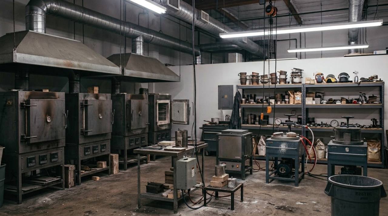 Equipment, ventilation hoods and tools in MENSSKULL’s own production room