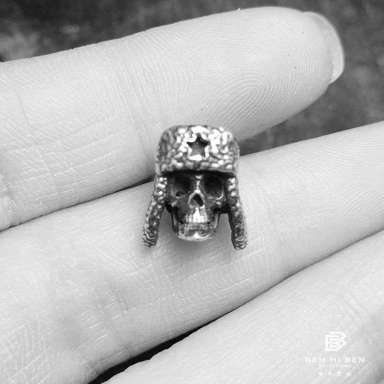 Cotton cap soldier skull earrings 925 sterling silver skull soldier earrings