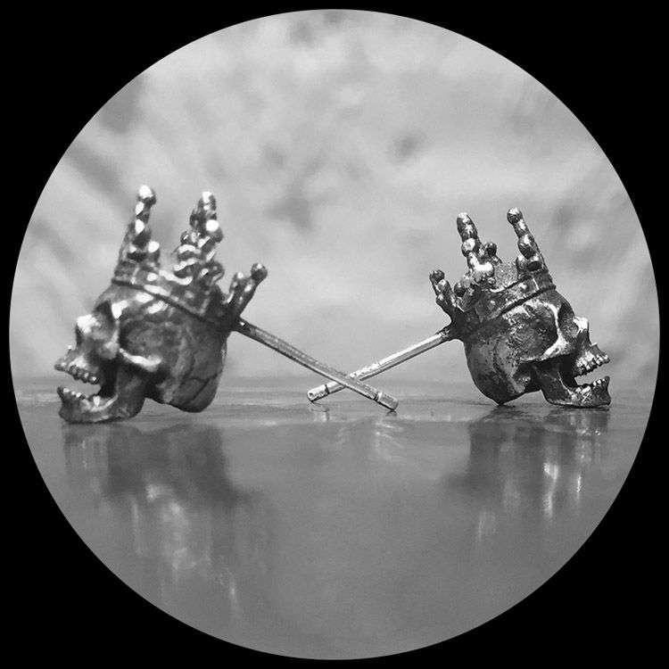 King imperial crown skull stud earrings 925 silver king skull earrings