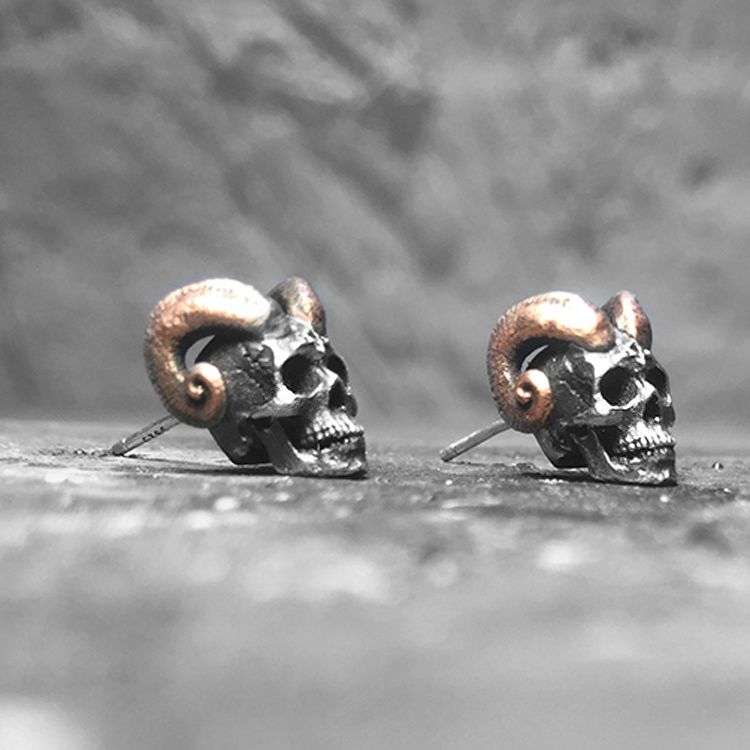 Evil satan skull stud earrings 925 sterling silver Devil skull earrings