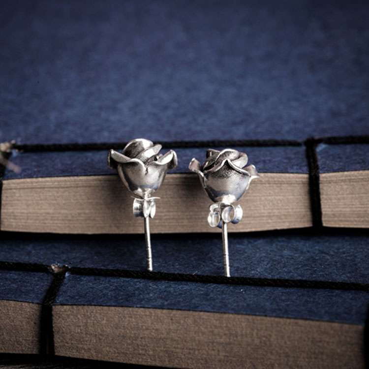 Rose ear nail 925 sterling silver Rose Earrings