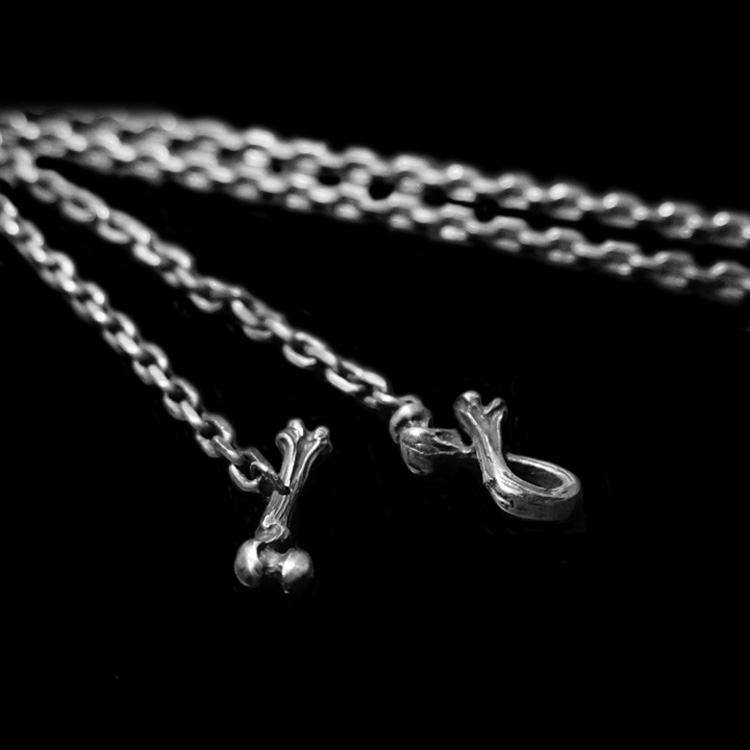 Unique Charm of the Bone Stick Button Mens Silver Necklace