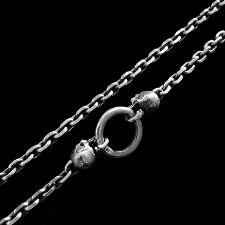 Double Skull Beads Necklace 925 Silver Skull Beads Necklace