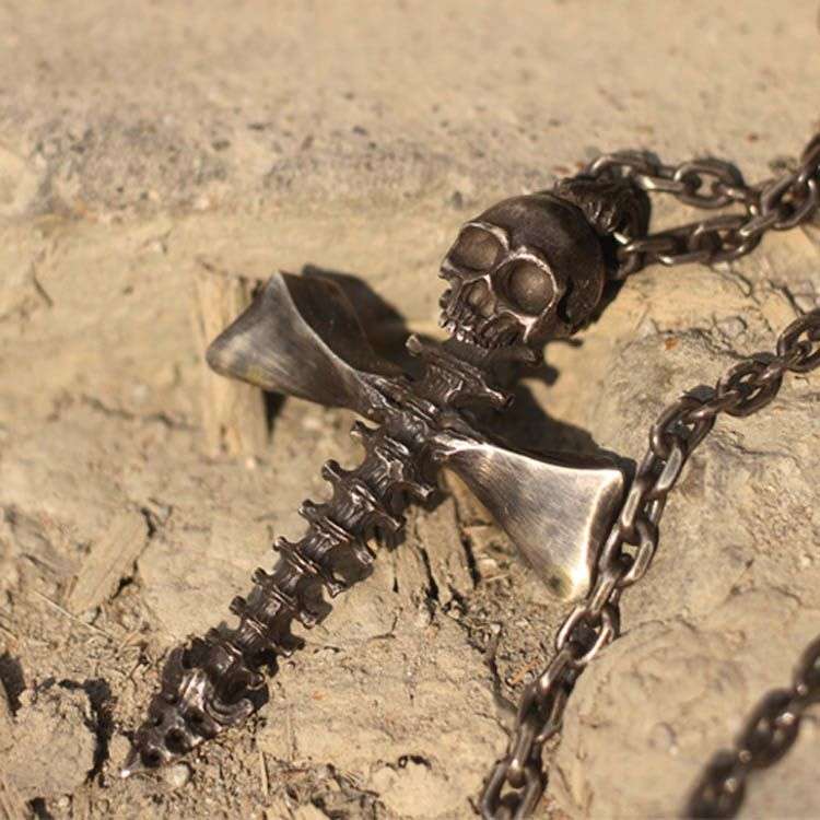 Skull Silver Cross pendant 925 Sterling Silver skull skeleton Necklace