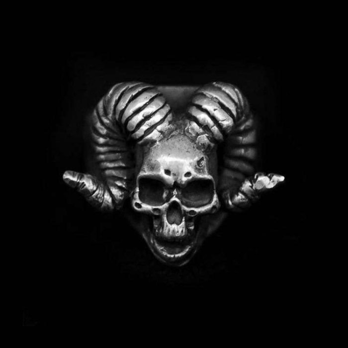 Horn Skull Ring 925 Silver Devil skull rings SSJ01