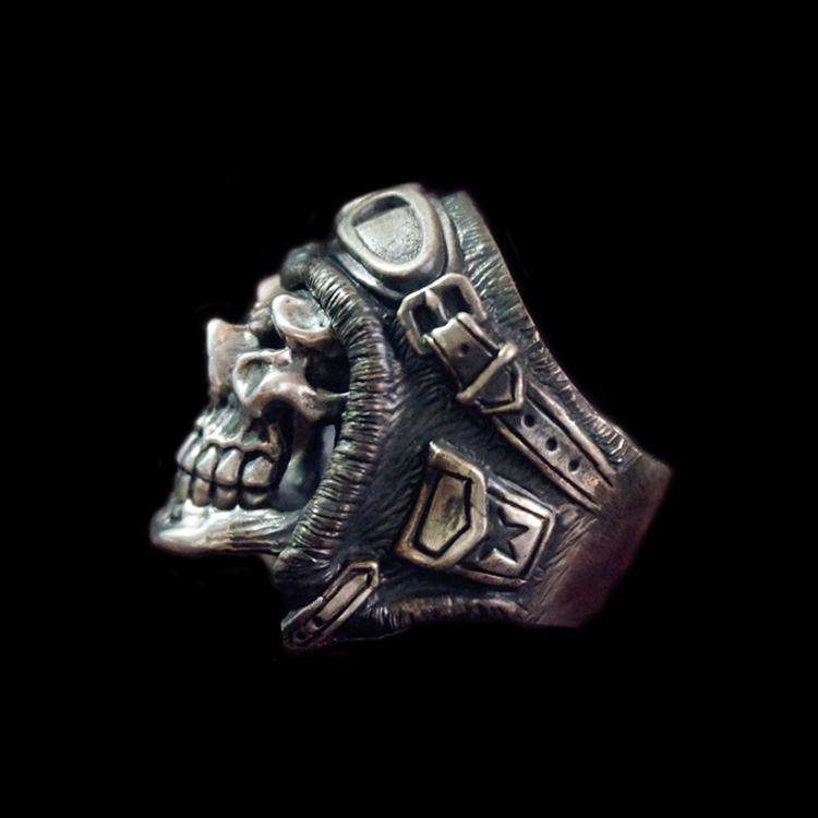 Pilot Skull Silver Ring - Heavy 925 Sterling