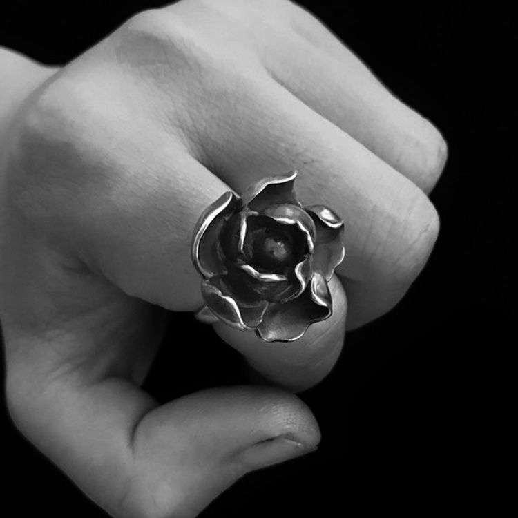 Rose Flower Ring - Heavy 925 Silver Blooming Gothic Collector's Artifact