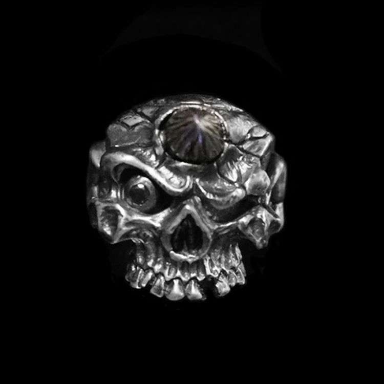 Copper Horns Skull Ring - Heavy 925 Silver Viking Gothic Artifact