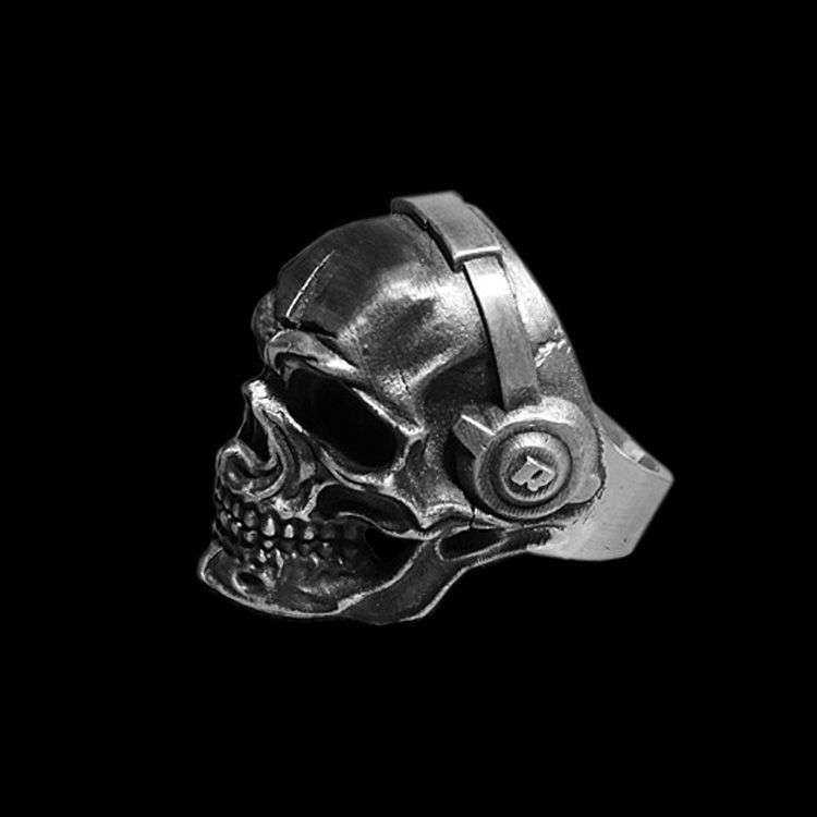 Music rock skull Ring 925 silver With headset listen to music skull rings SSJ159