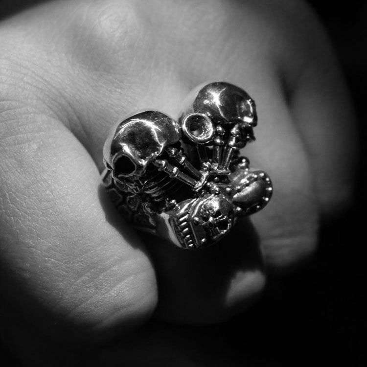Skull Motorcycle Rings Sterling silver Soul Harley Davidson locomotive rings