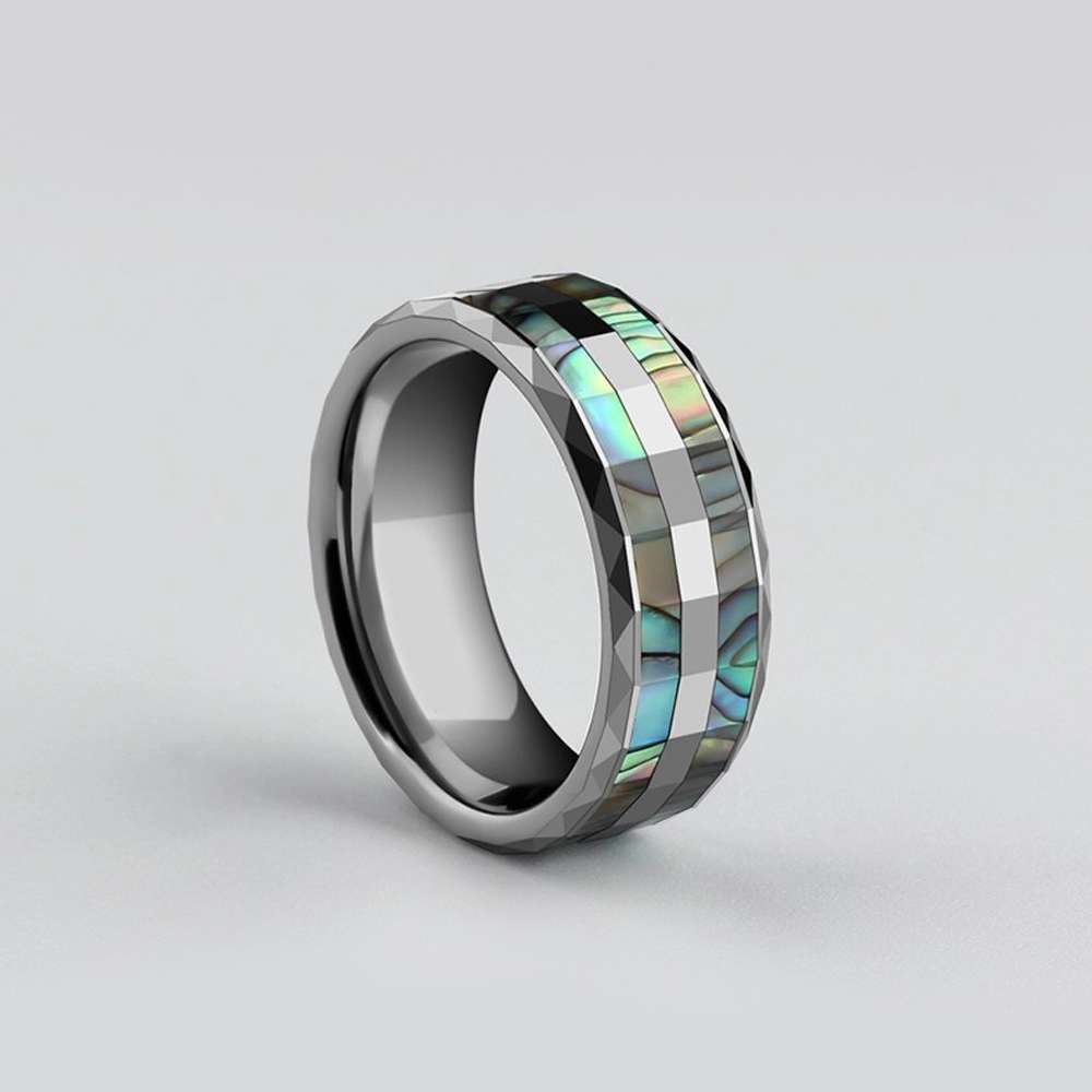 Colorful Shell Tungsten Ring Inlaid with Abalone | MENSSKULL