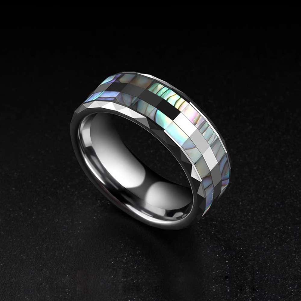 Colorful Shell Tungsten Ring Inlaid with Abalone | MENSSKULL