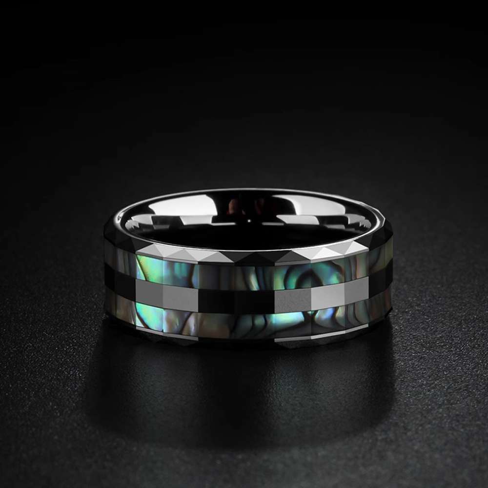 Colorful Shell Tungsten Ring Inlaid with Abalone | MENSSKULL