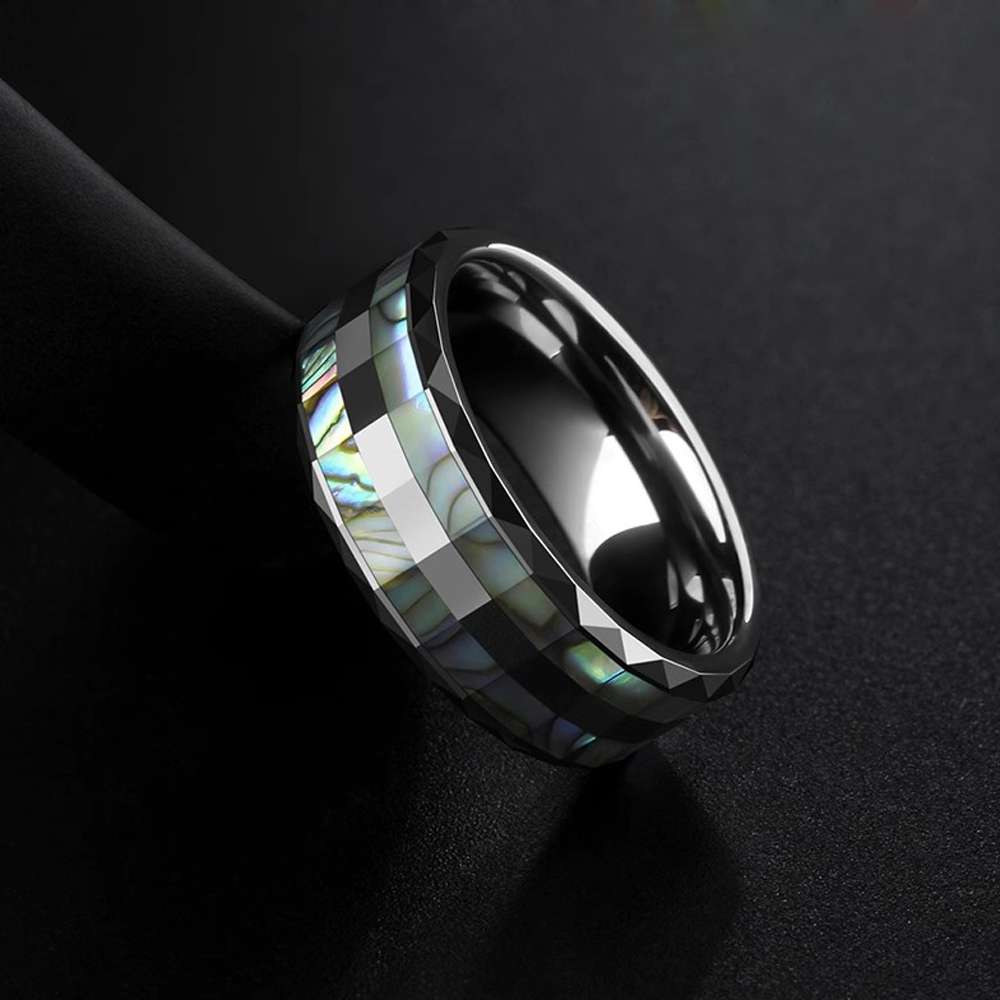Colorful Shell Tungsten Ring Inlaid with Abalone | MENSSKULL
