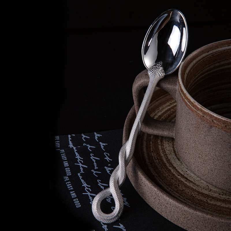 Silver Spoon Sterling silver snake swallowing egg coffee spoon