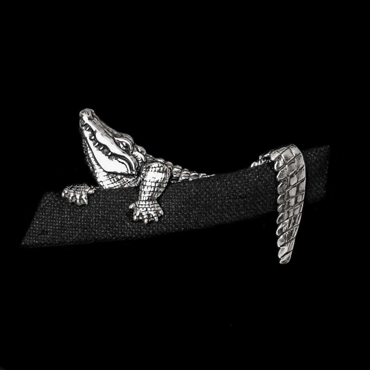 Crocodile Brooch - 925 Silver Handmade Pocket Square Alternative