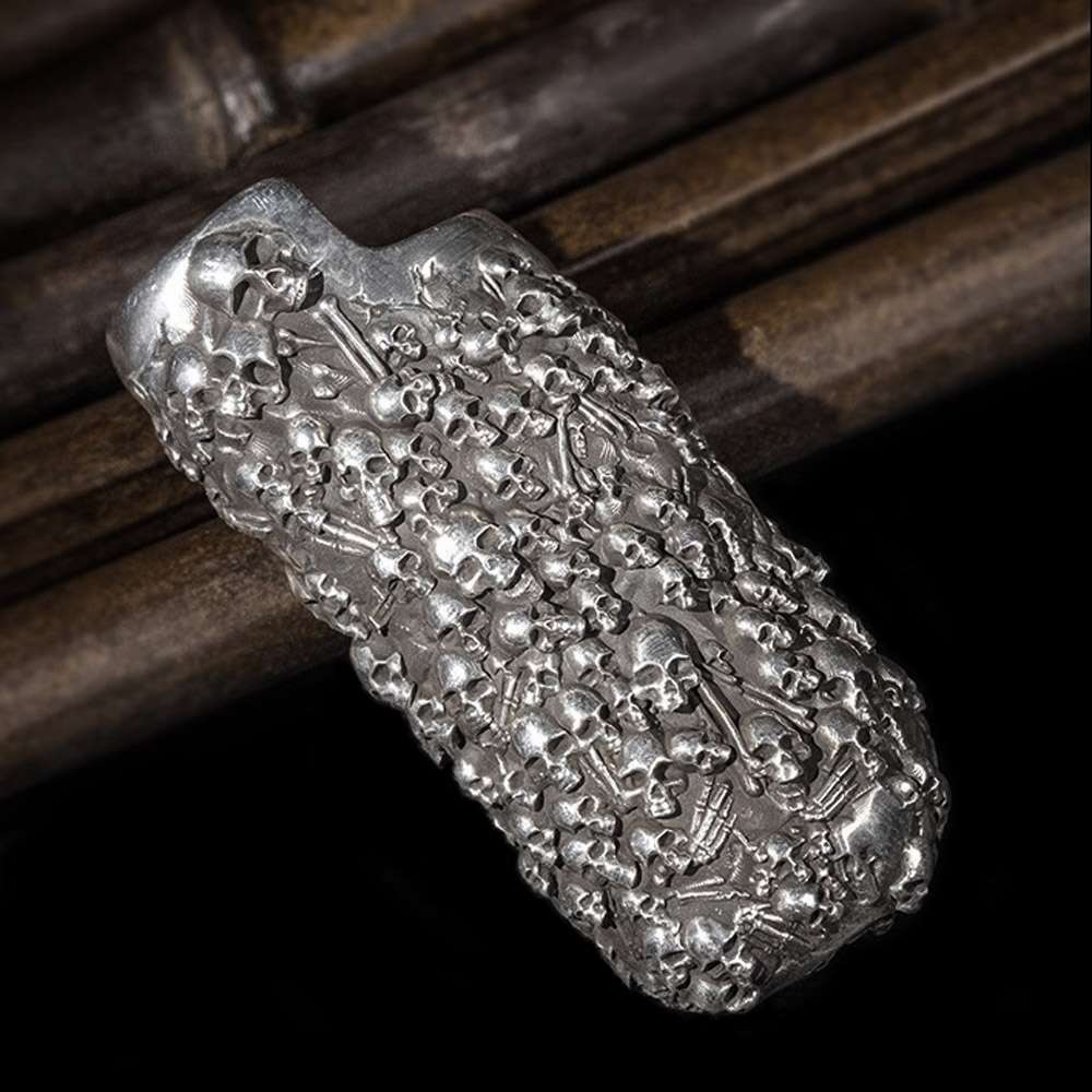 Skull Sterling Silver BIC Lighter Case - Hand Engraved Cover