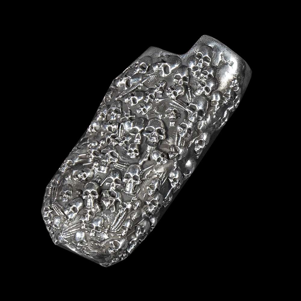 Skull Sterling Silver BIC Lighter Case - Hand Engraved Cover