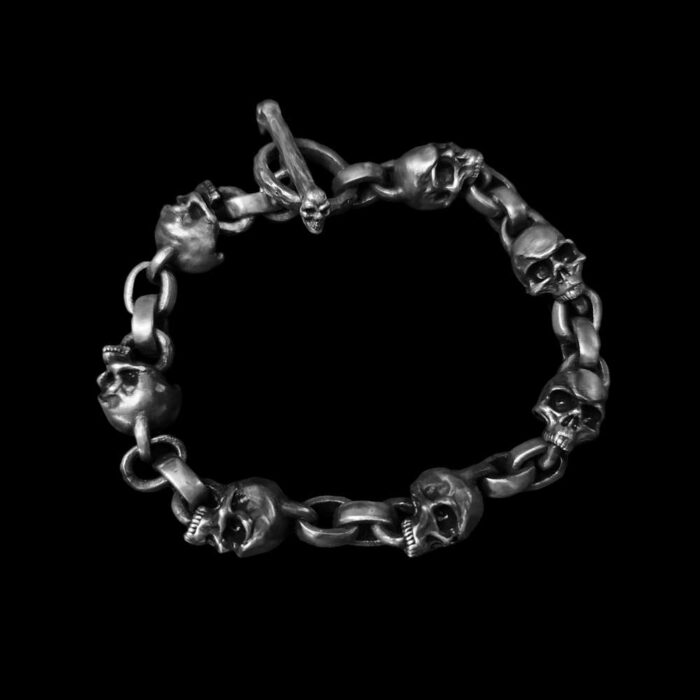 Bold Skull Bracelet - Handmade 925 Silver Men's Chain