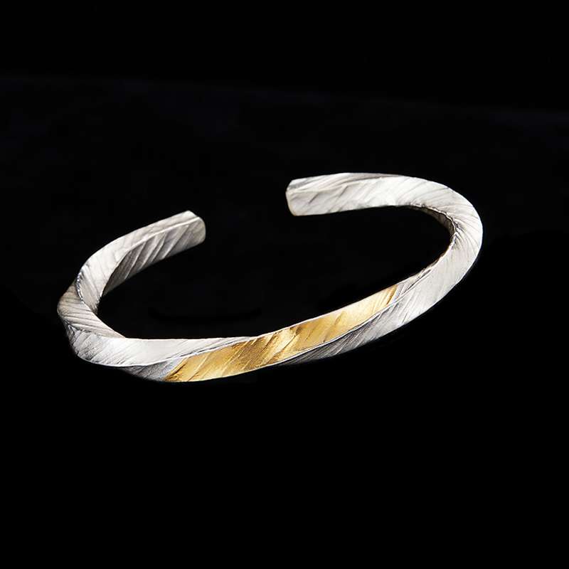 Viking Bracelet | Hand-Engraved Viking War Silver Bracelet with 24K Gold Inlay