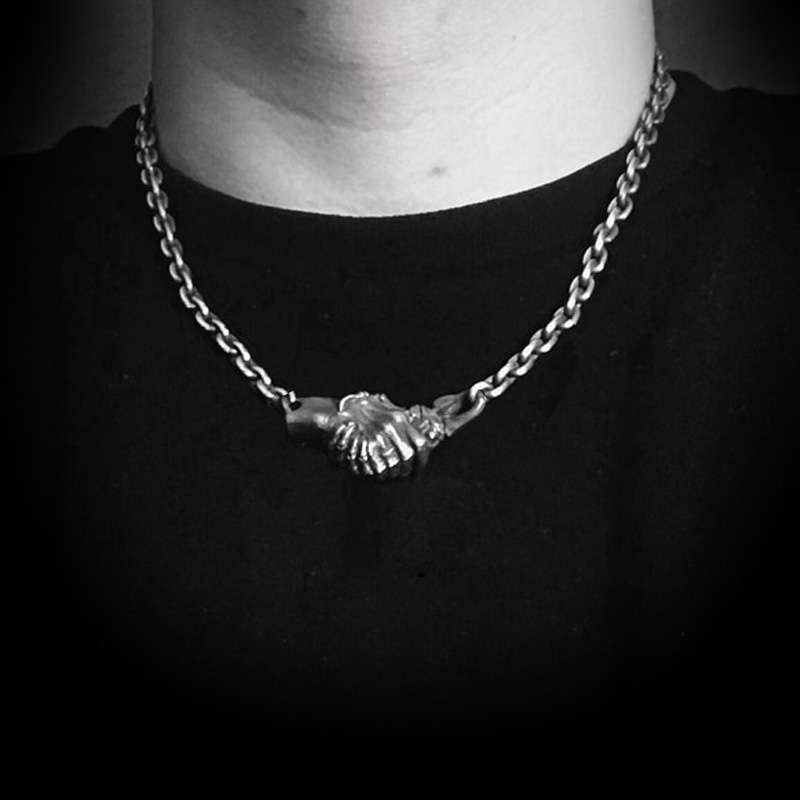 Mens silver necklace Demon trade Handmade Silver Skull necklace