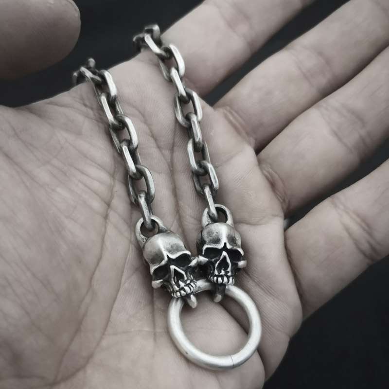 Double Skull Necklace 925 Silver Skull Necklace