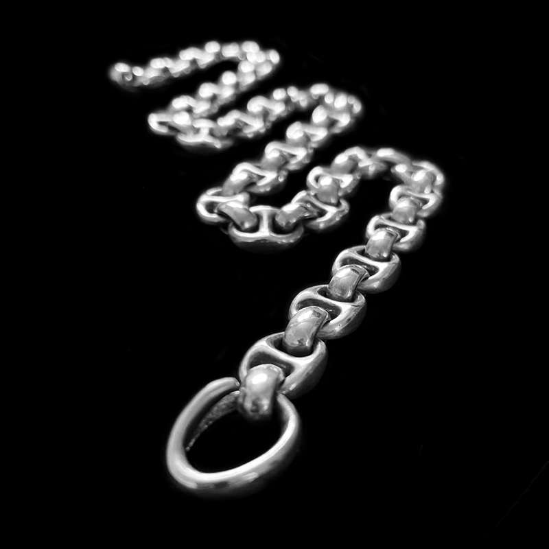 Domineering double ring necklace 925 silver mens double link ring necklace