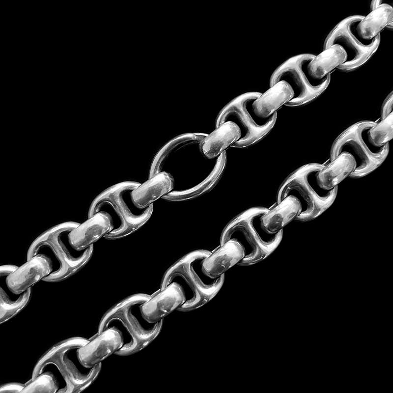 Domineering double ring necklace 925 silver mens double link ring necklace