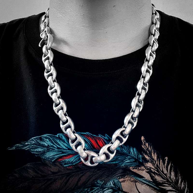 Domineering double ring necklace 925 silver mens double link ring necklace