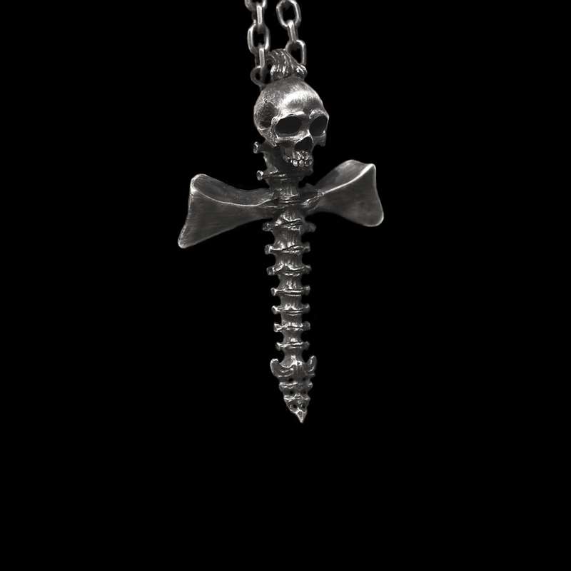 Skull Silver Cross pendant 925 Sterling Silver skull skeleton Necklace