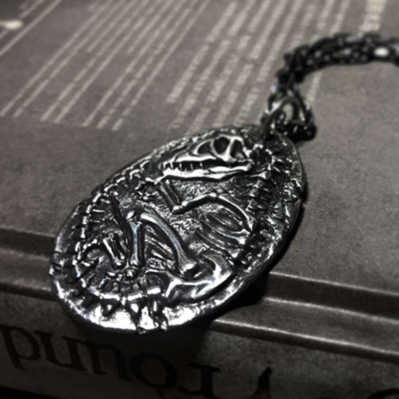 Dinosaur egg fossil pendant 925 Sterling Silver Handmade Tyrannosaurus Rex pendant
