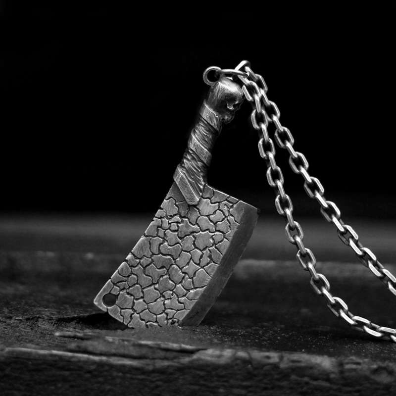 Skull Kitchen knife Pendant 925 Sterling Silver War damage kitchen knife pendant SSP167